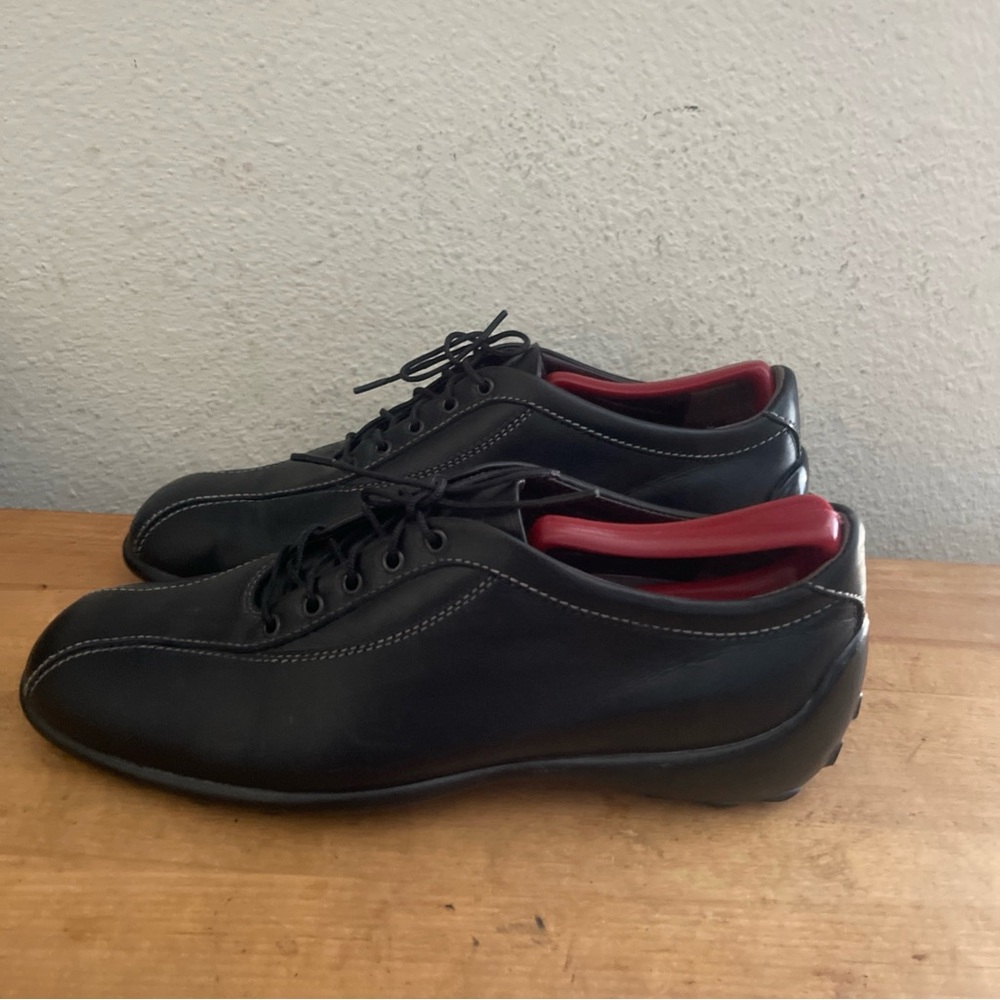 Tods Womens Driving Sneaker Black   Leather Lace Up Bowling/Walking Shoes Sz 8. - Picture 3 of 9